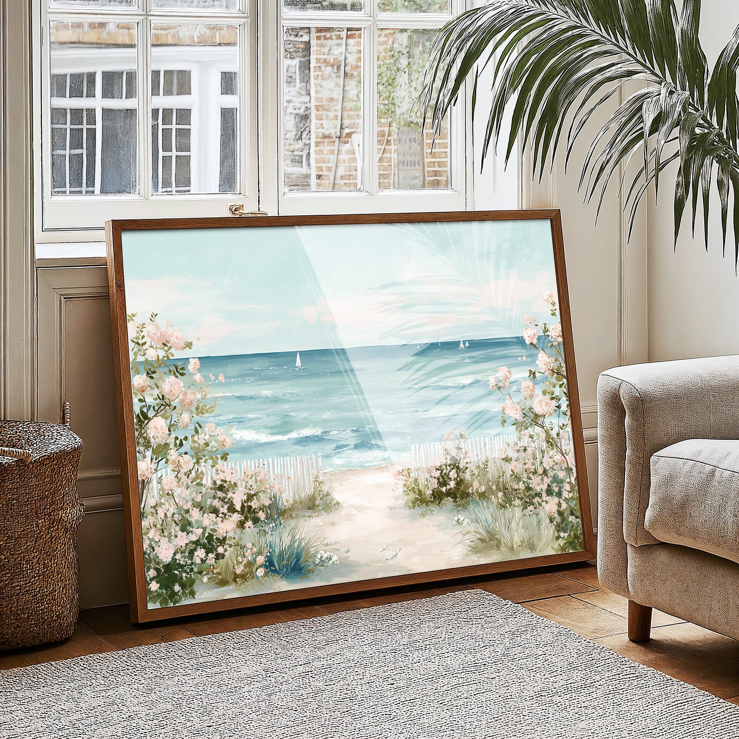Seaside Roses Frame Distant Sails
