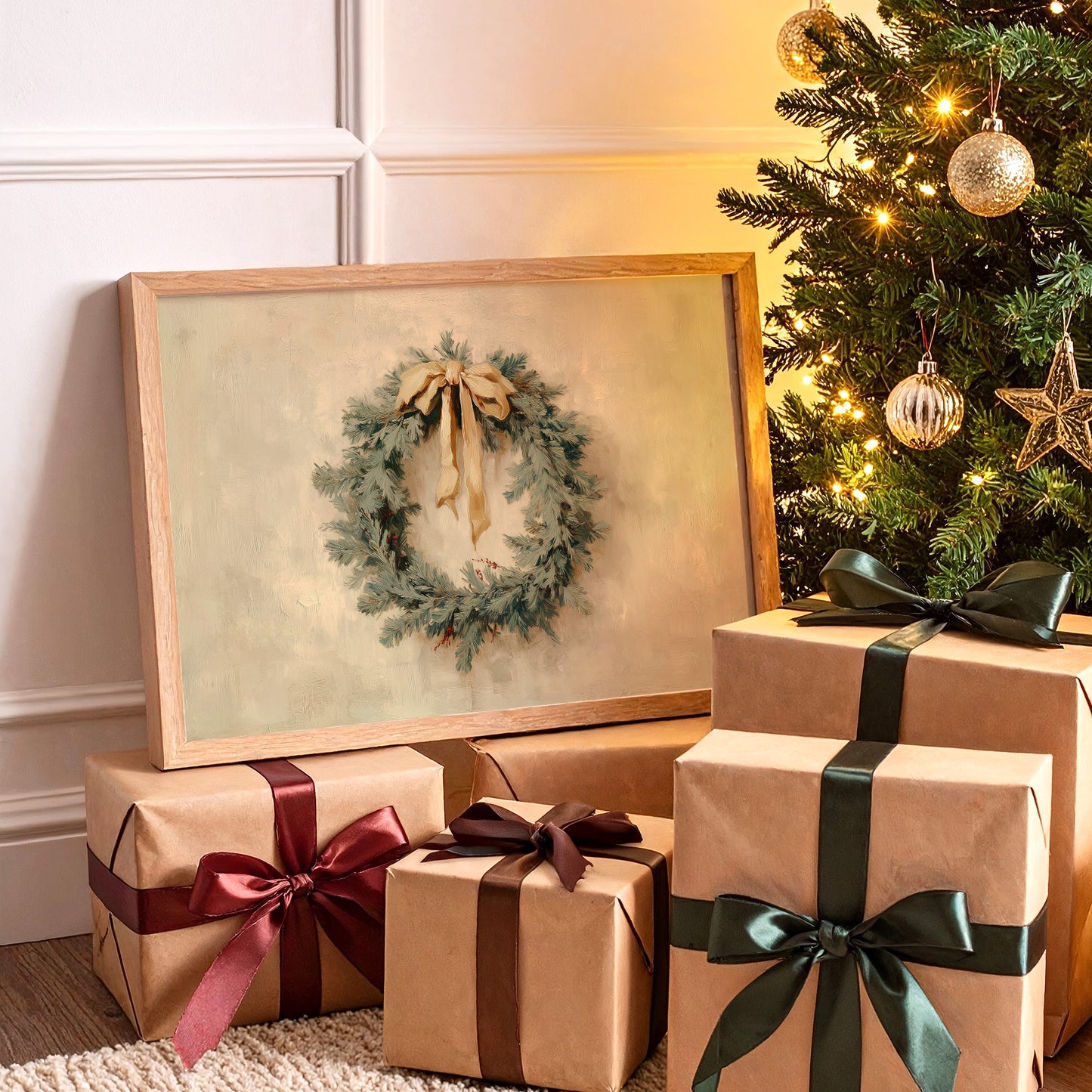 Evergreen Elegance in Warm Cream