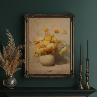 Sunlit Chrysanthemums in Cream Pottery