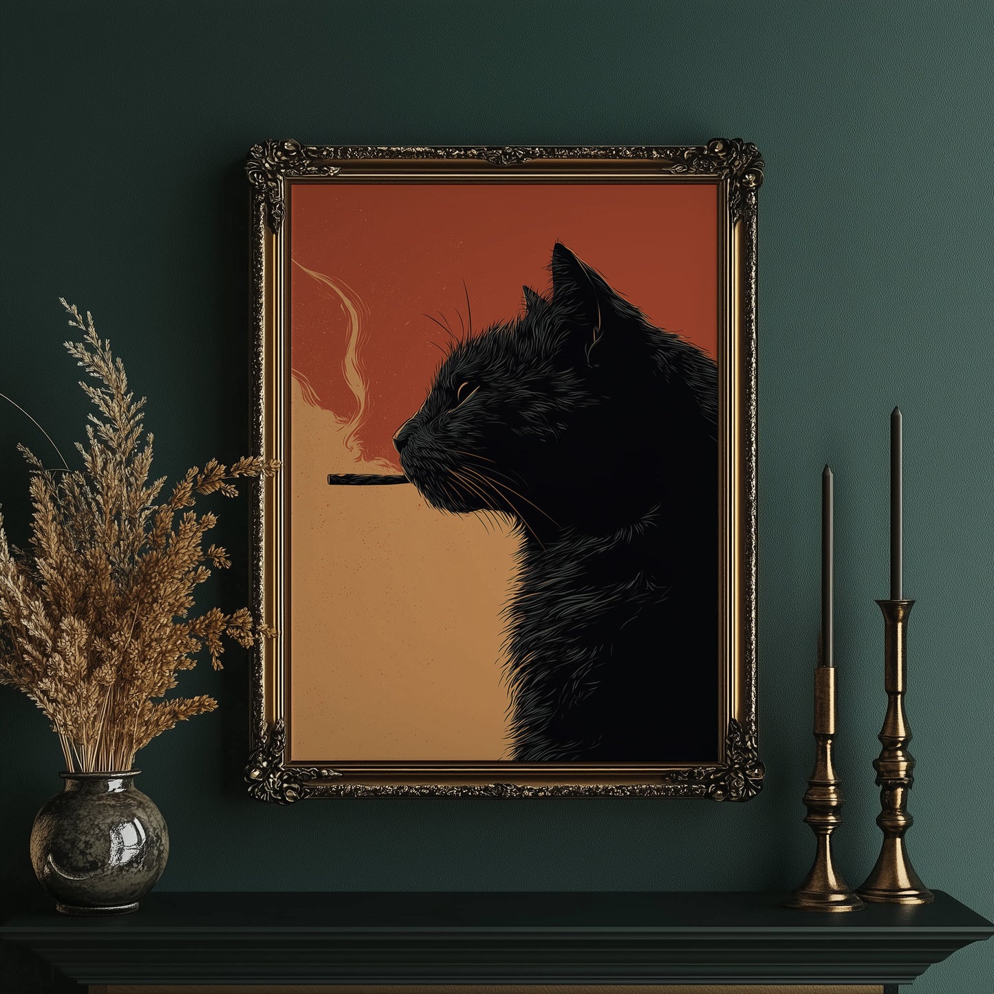Midnight Rebellion: Feline's Smoky Contemplation