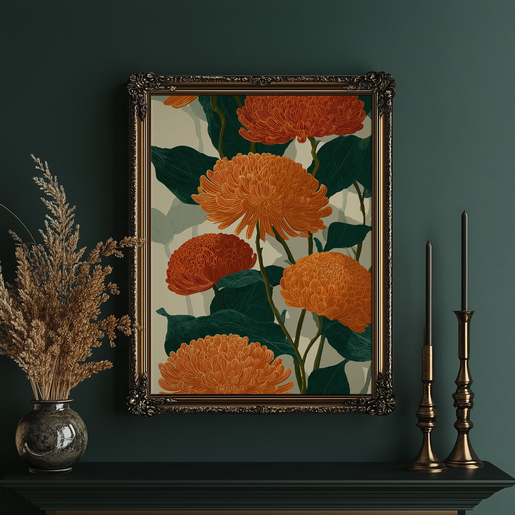 Orange Chrysanthemums Hold the Light
