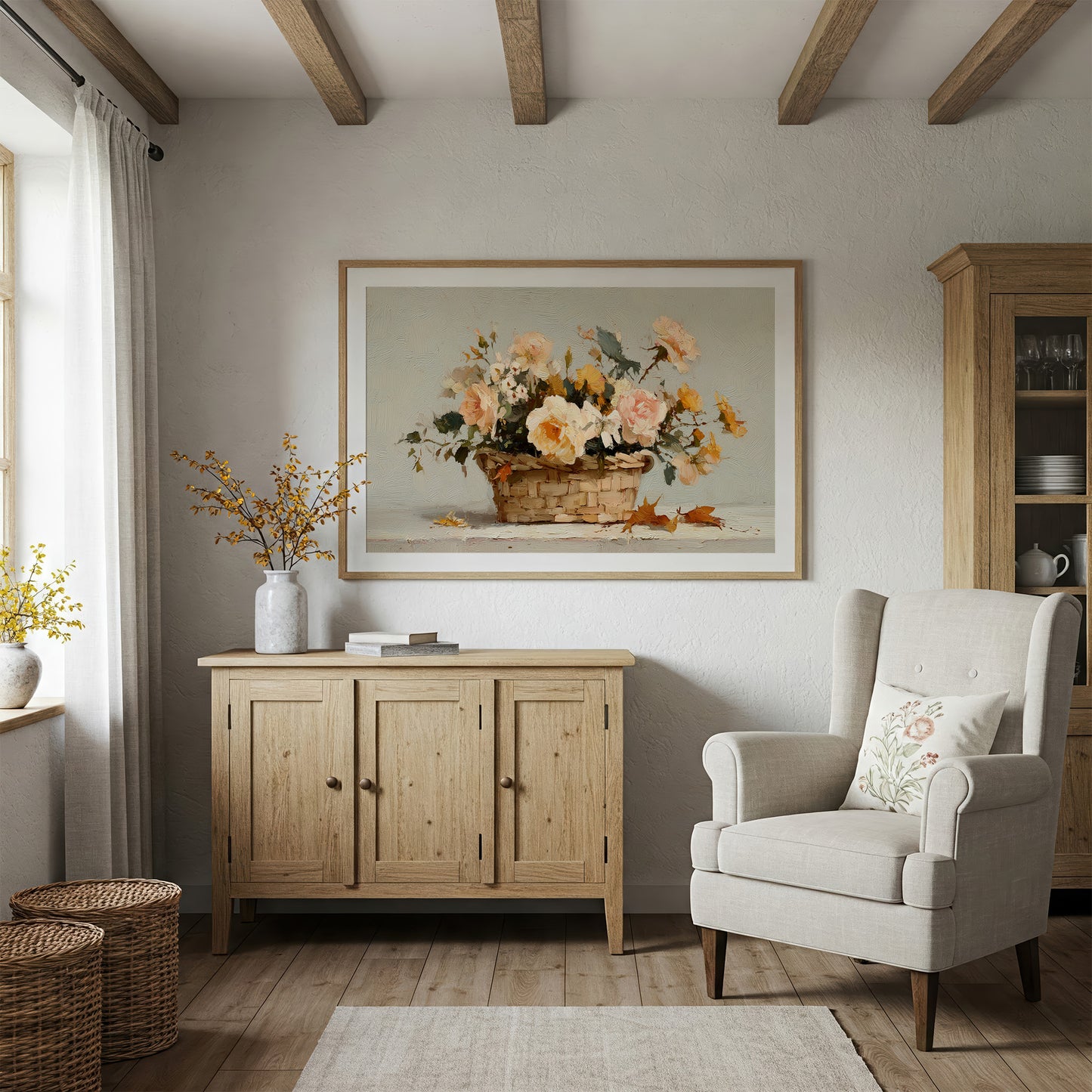Woven Basket Cradles Peach Blooms