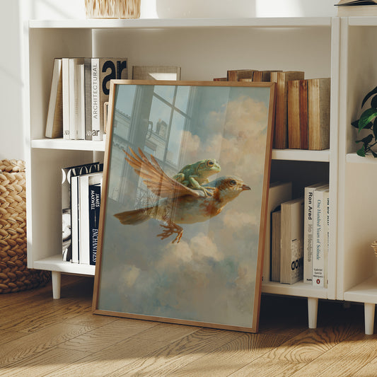 Unlikely Companions Soar Through Cloudy Skies
