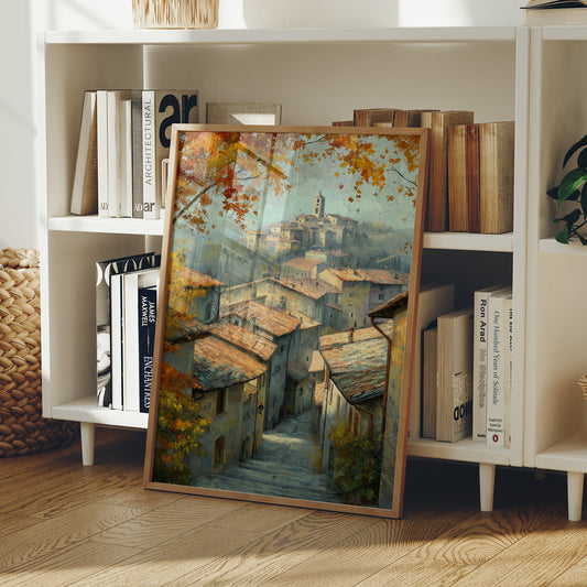 Autumn Leaves Frame Hillside Village
