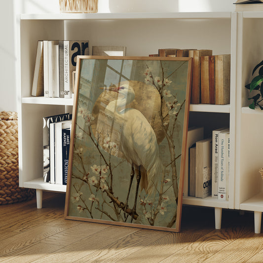 Heron Stands Where Blossoms Linger