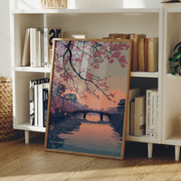 Cherry Blossoms Frame the Evening Bridge