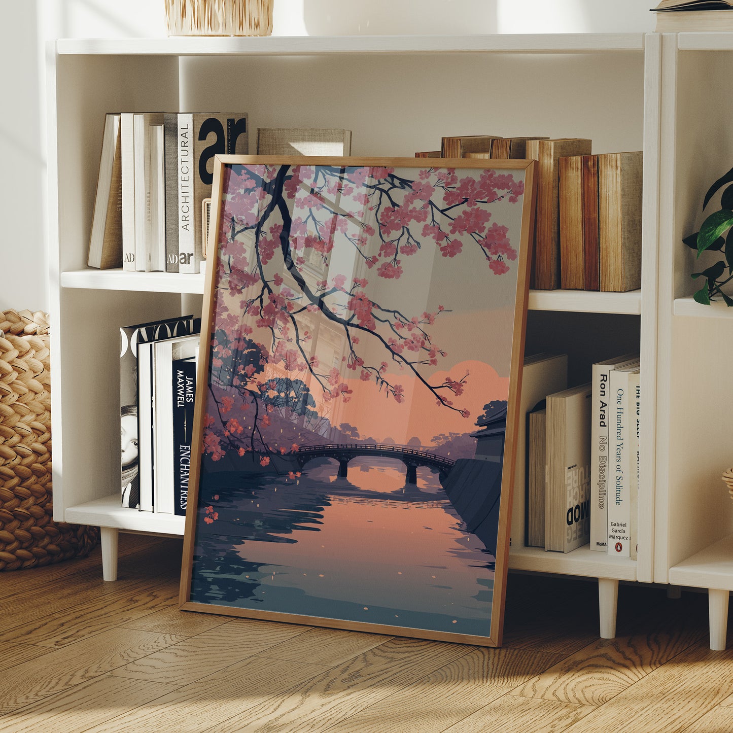 Cherry Blossoms Frame the Evening Bridge