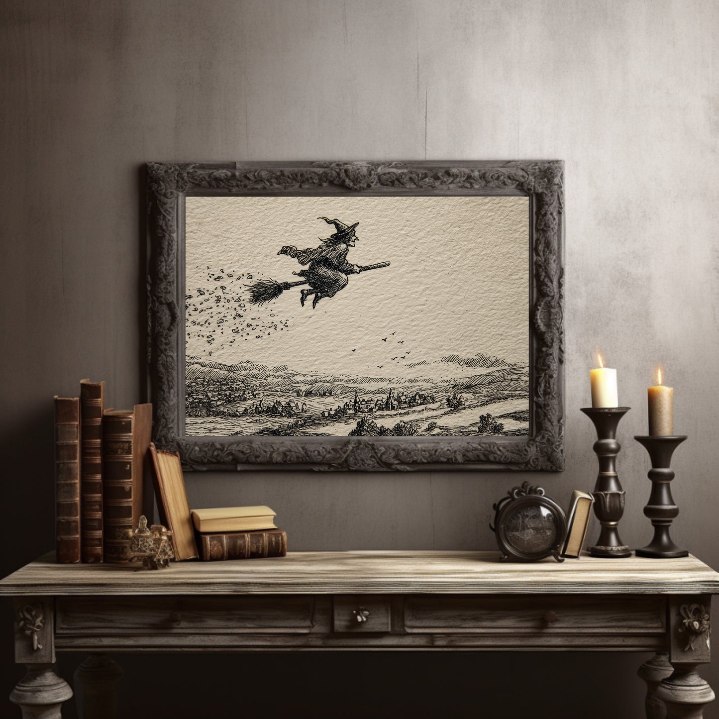 Broomstick Flight Over Sleeping Village