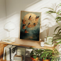 Moonlit Migration Over Misty Waters