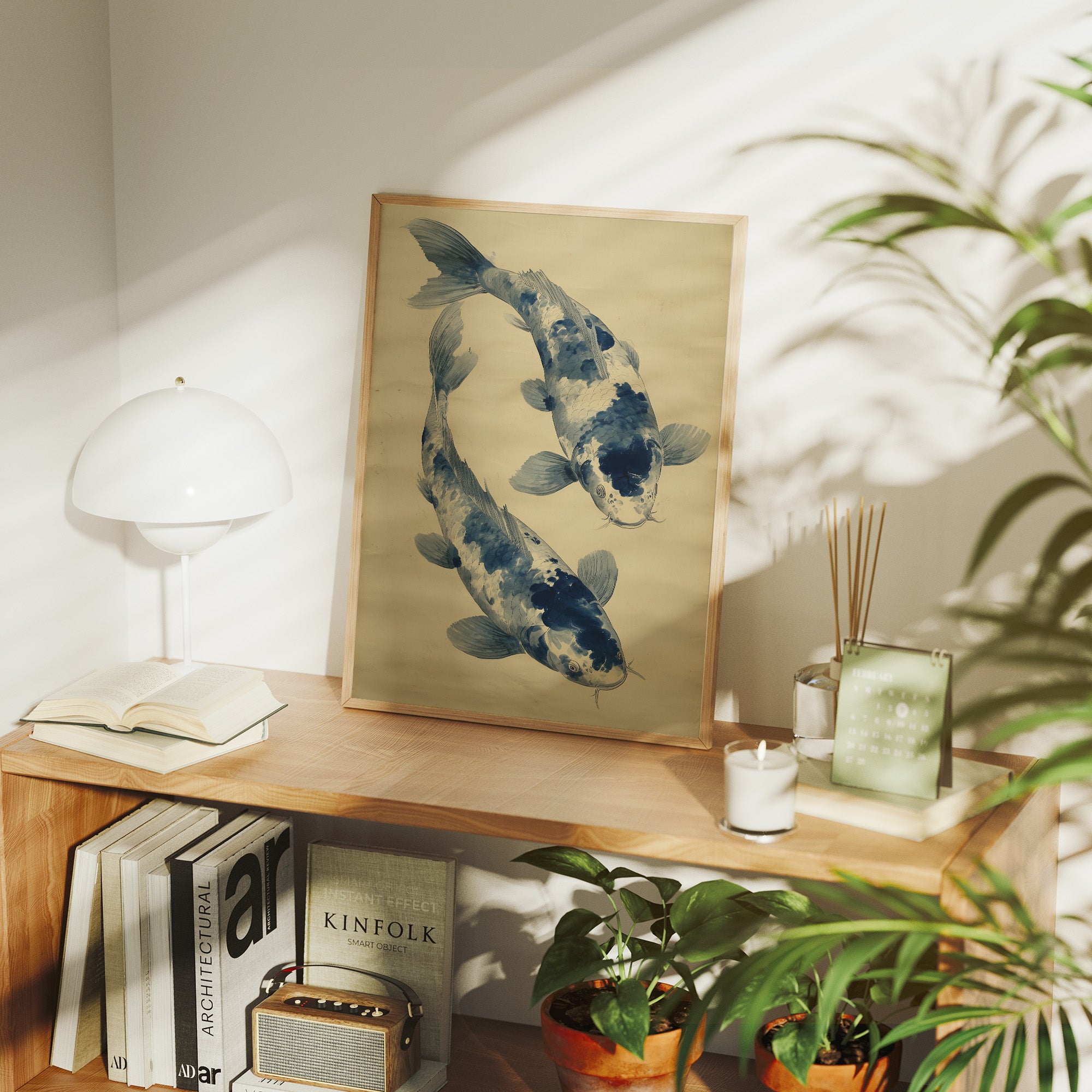 Blue Koi Dance In Golden Light