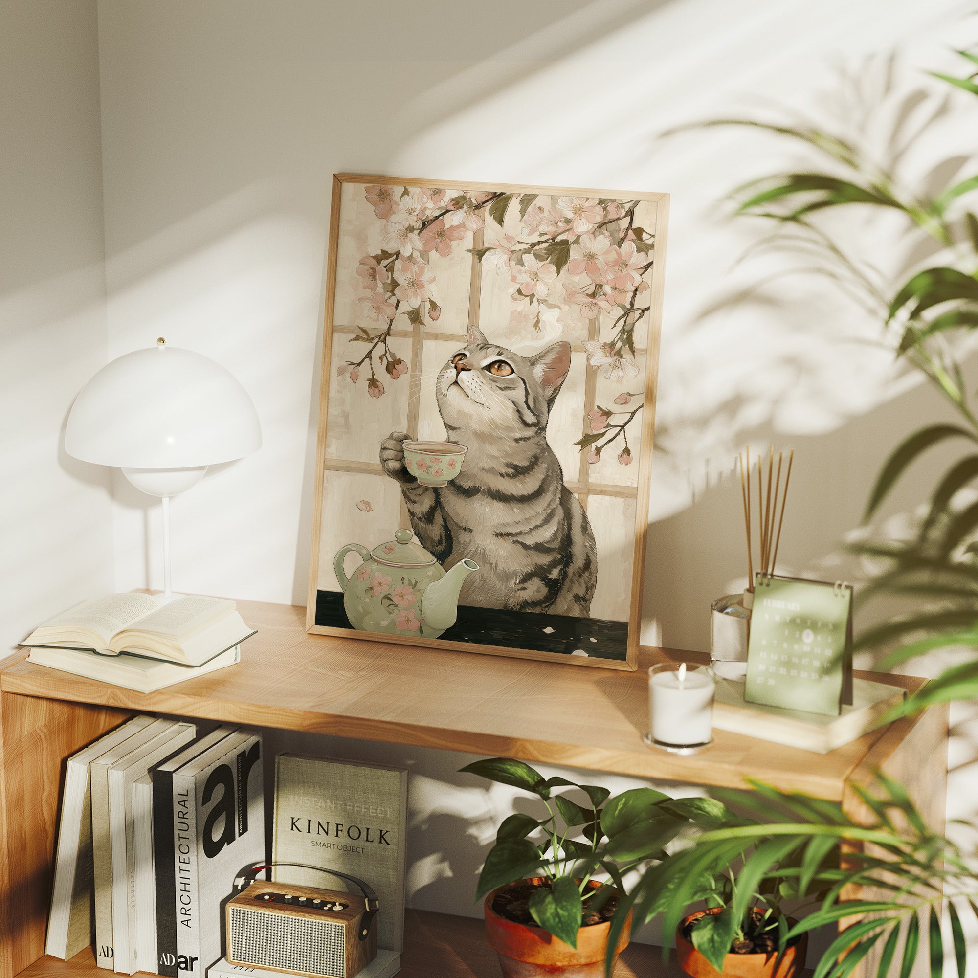 Cherry Blossom Tea With Curious Cat