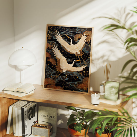 Celestial Cranes Dance Through Starlight