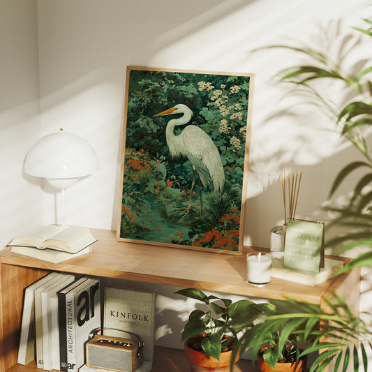 White Heron Among Garden Secrets