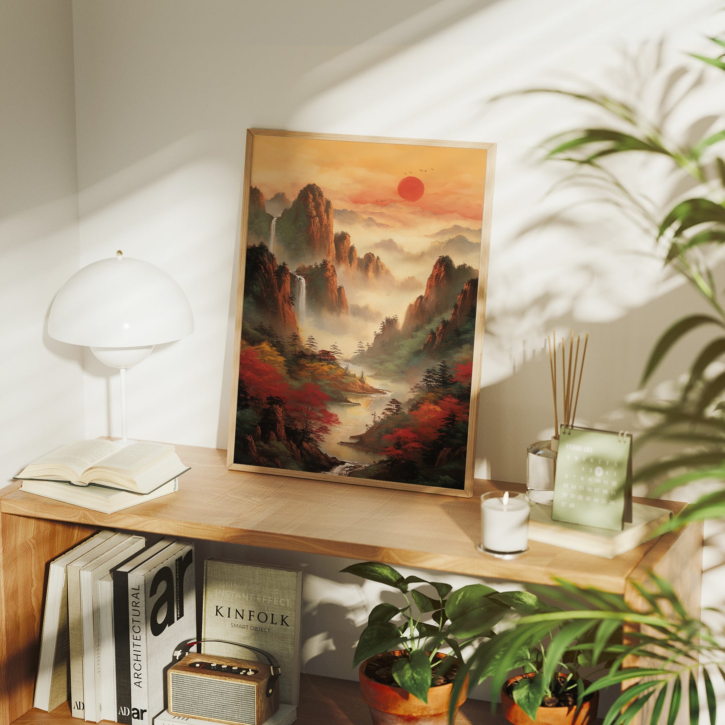 Red Maples Dance Through Mountain Mist