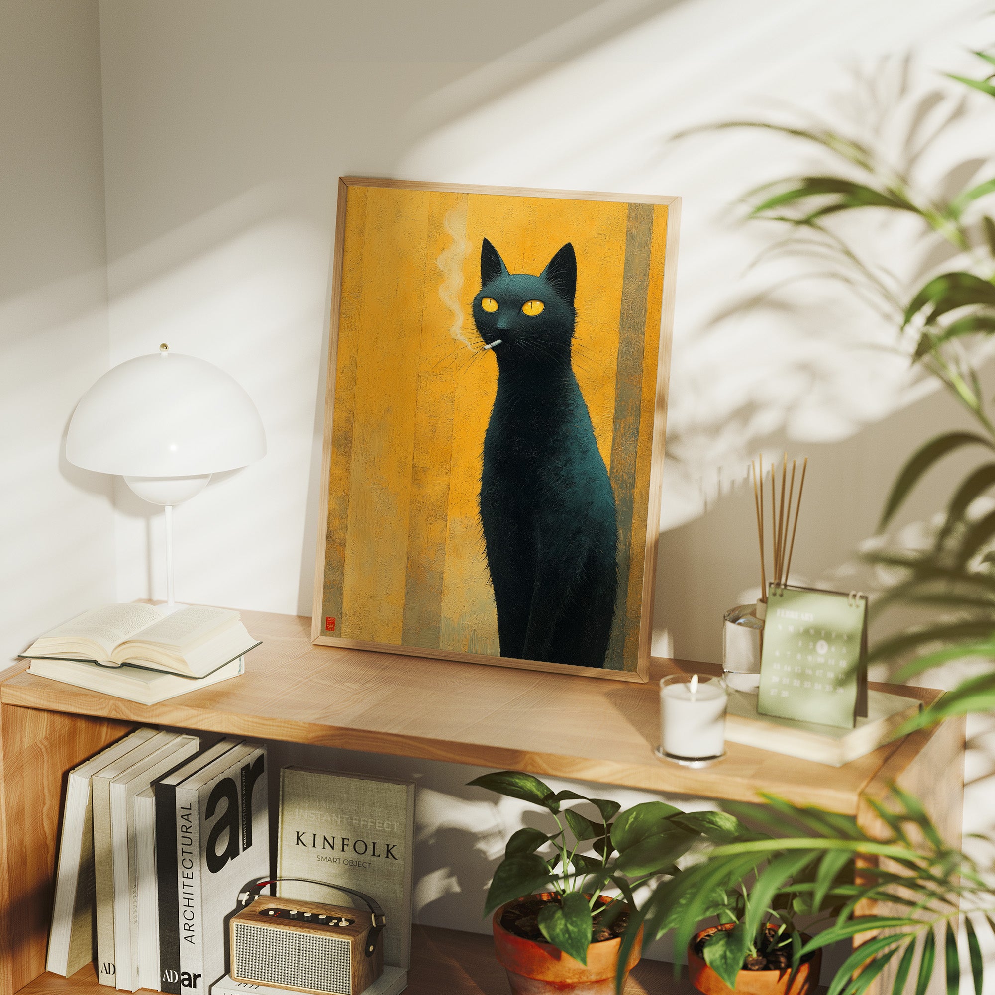 Midnight Cat Against Golden Dawn