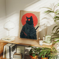 Samurai Cat Guards Red Moon Rising