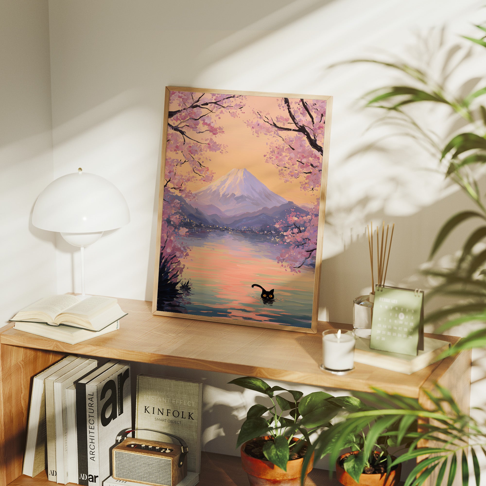 Curious Cat Meets Cherry Blossom Lake