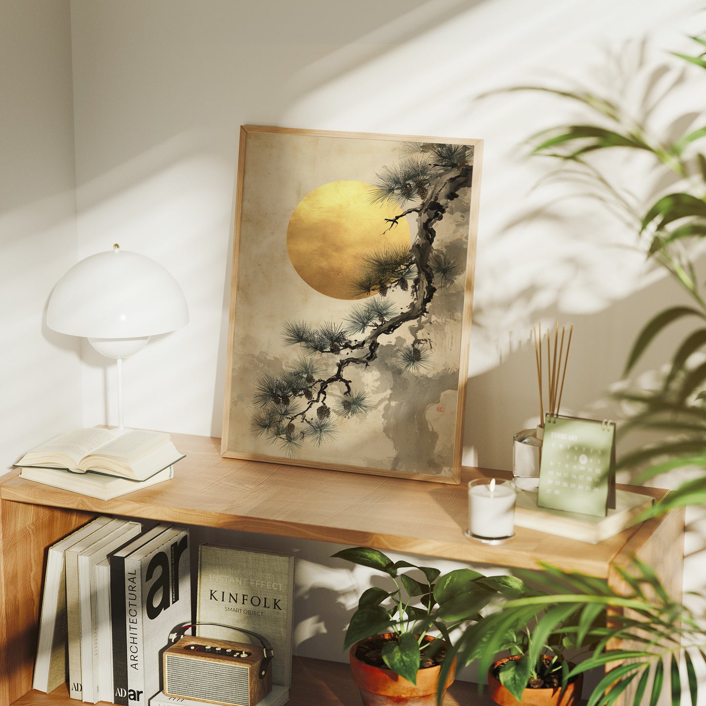 Pine Branches Dance With Golden Moon