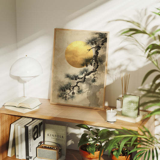 Pine Branches Dance With Golden Moon