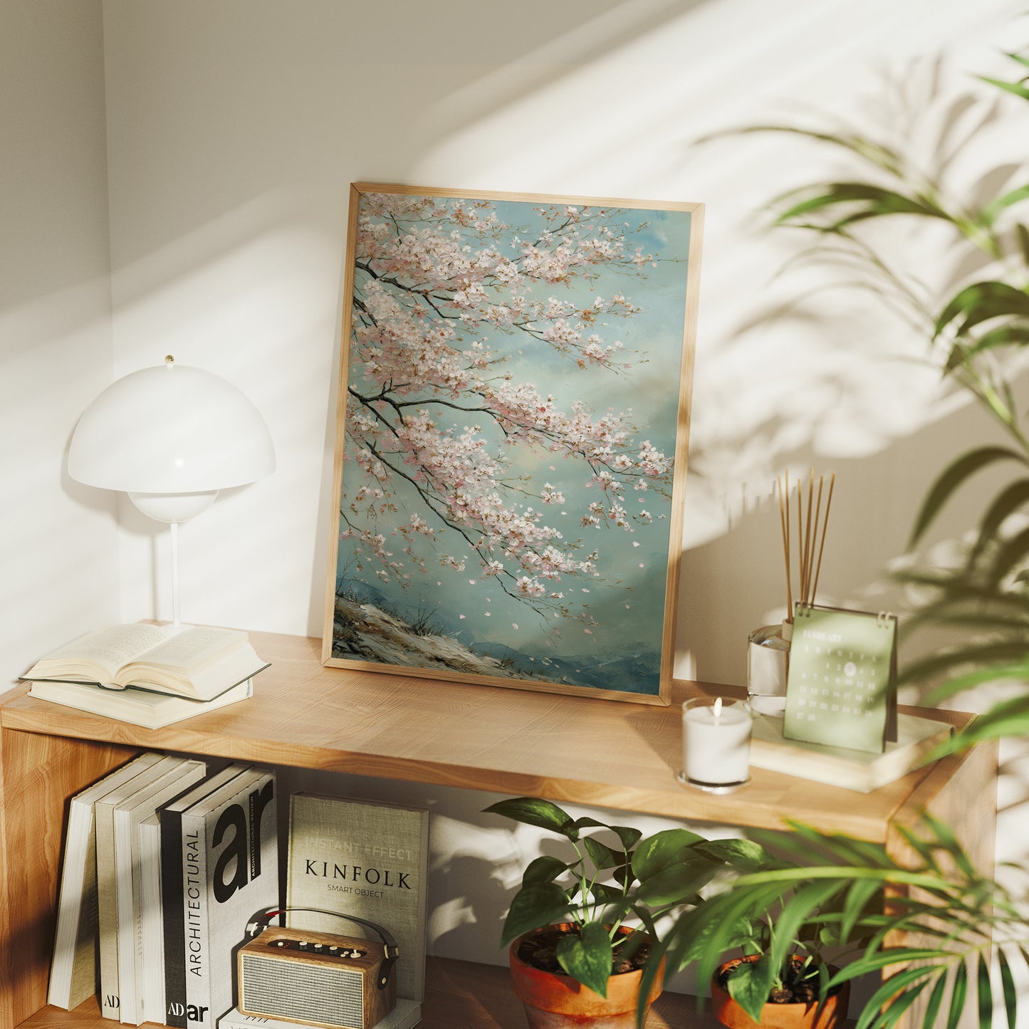 Cherry Blossoms Dance Against Turquoise