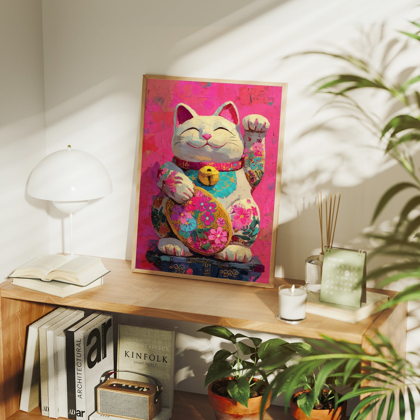 Lucky Cat Blooms In Neon Dreams