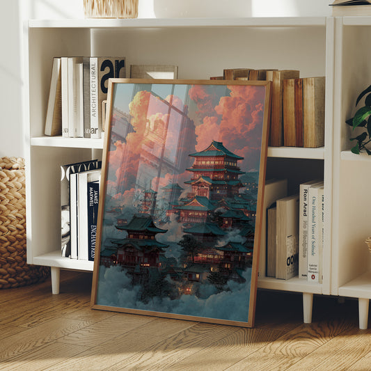 Ancient Temples Touch Sunset Clouds