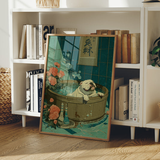 Pug's Bath Among Peach Blossoms