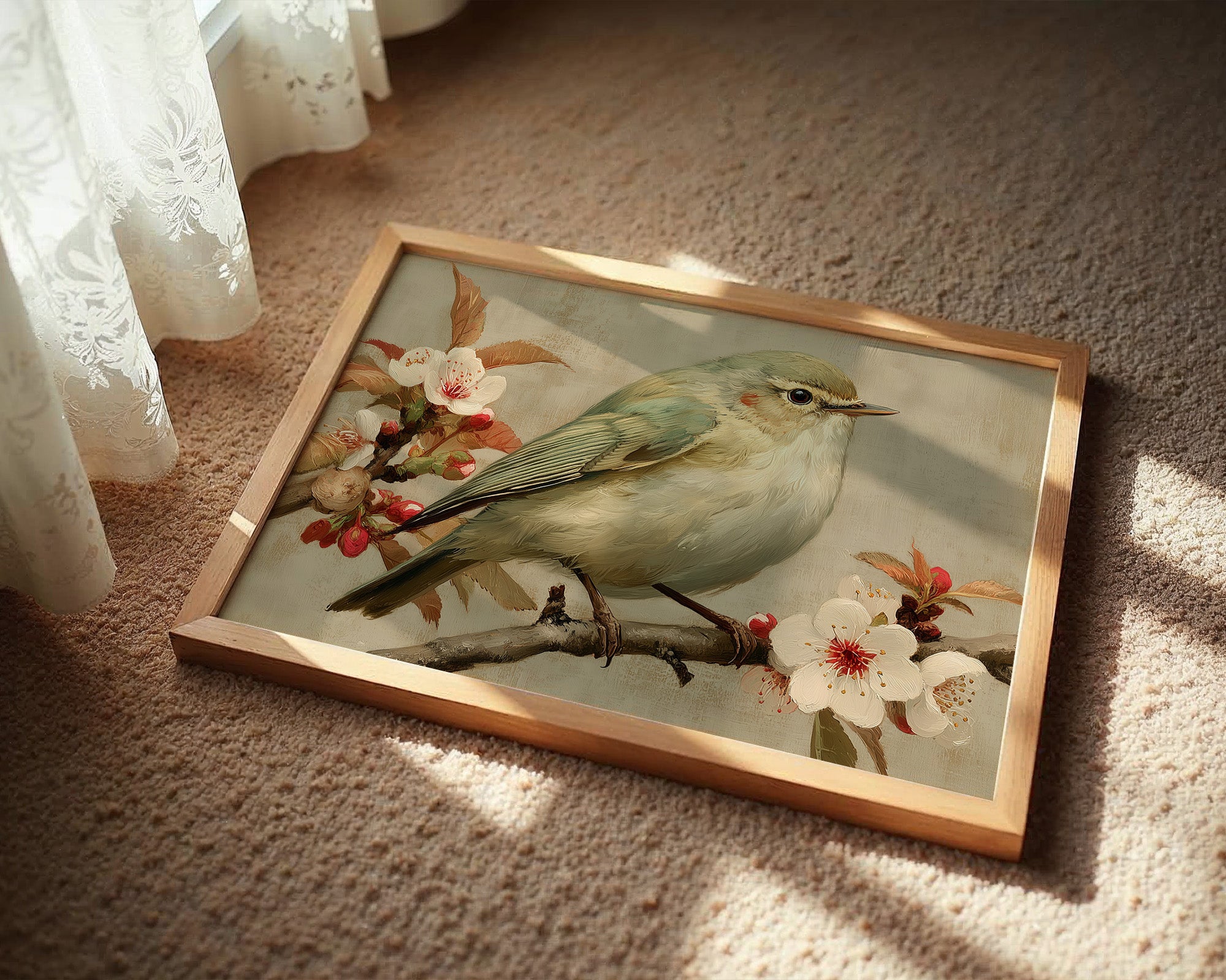 Songbird Rests Among Cherry Blossoms