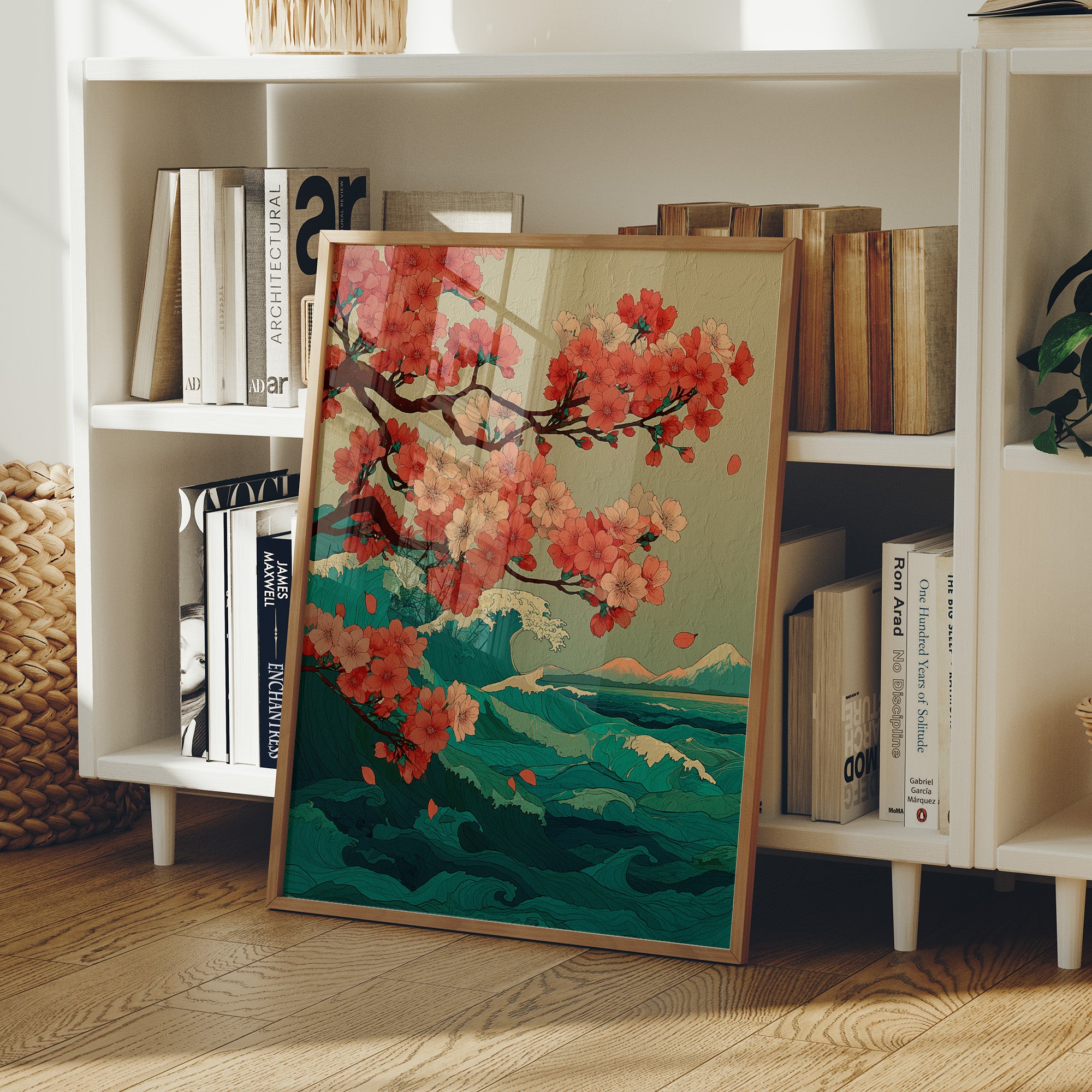 Cherry Blossoms Dance Above Emerald Seas