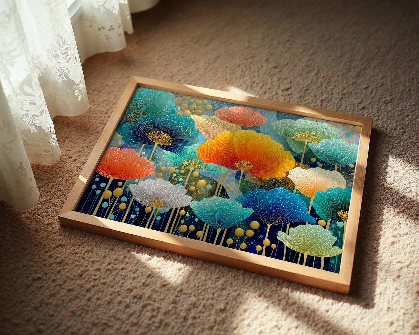 Coral And Turquoise Blooms Glow