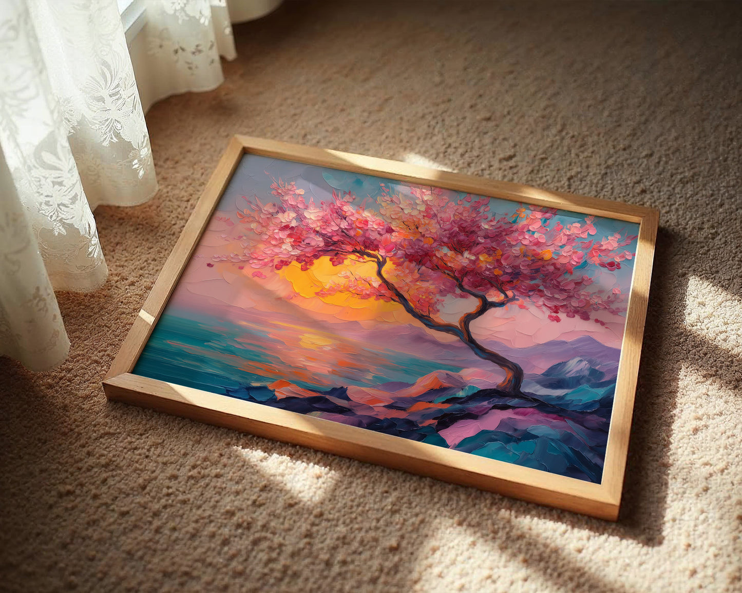 Cherry Blossoms Paint The Ocean Sunset