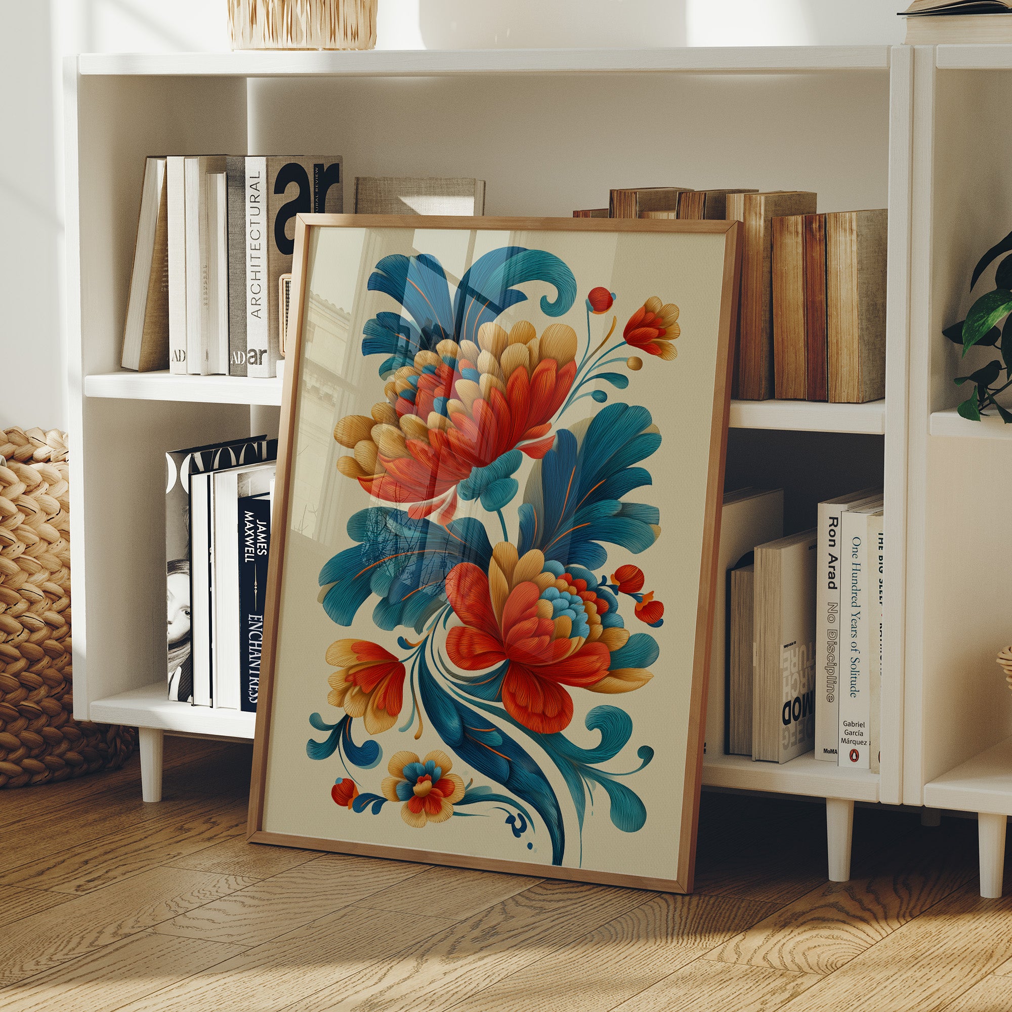 Folk Blooms Dance In Teal