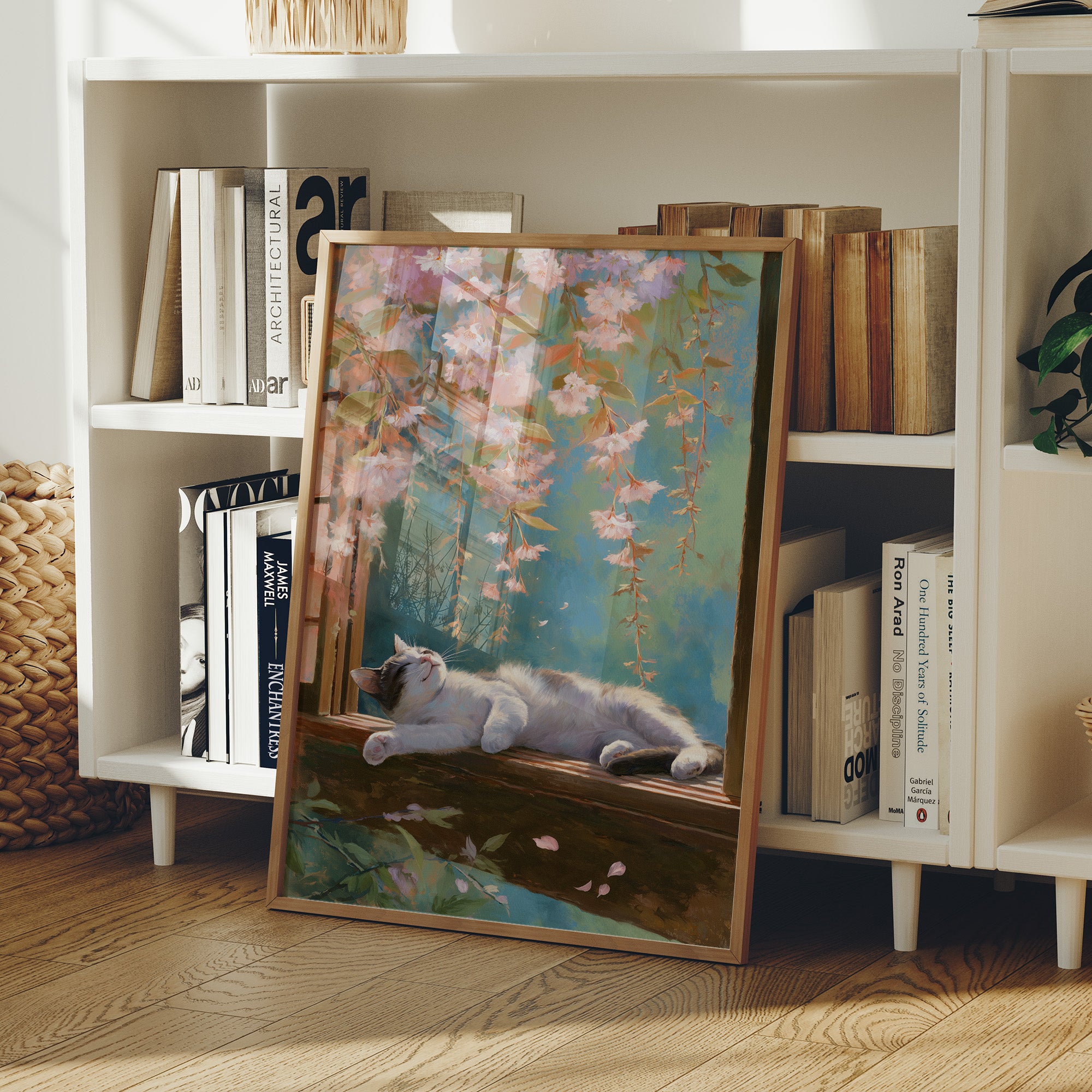 Cherry Blossoms Dance Above Sleeping Cat