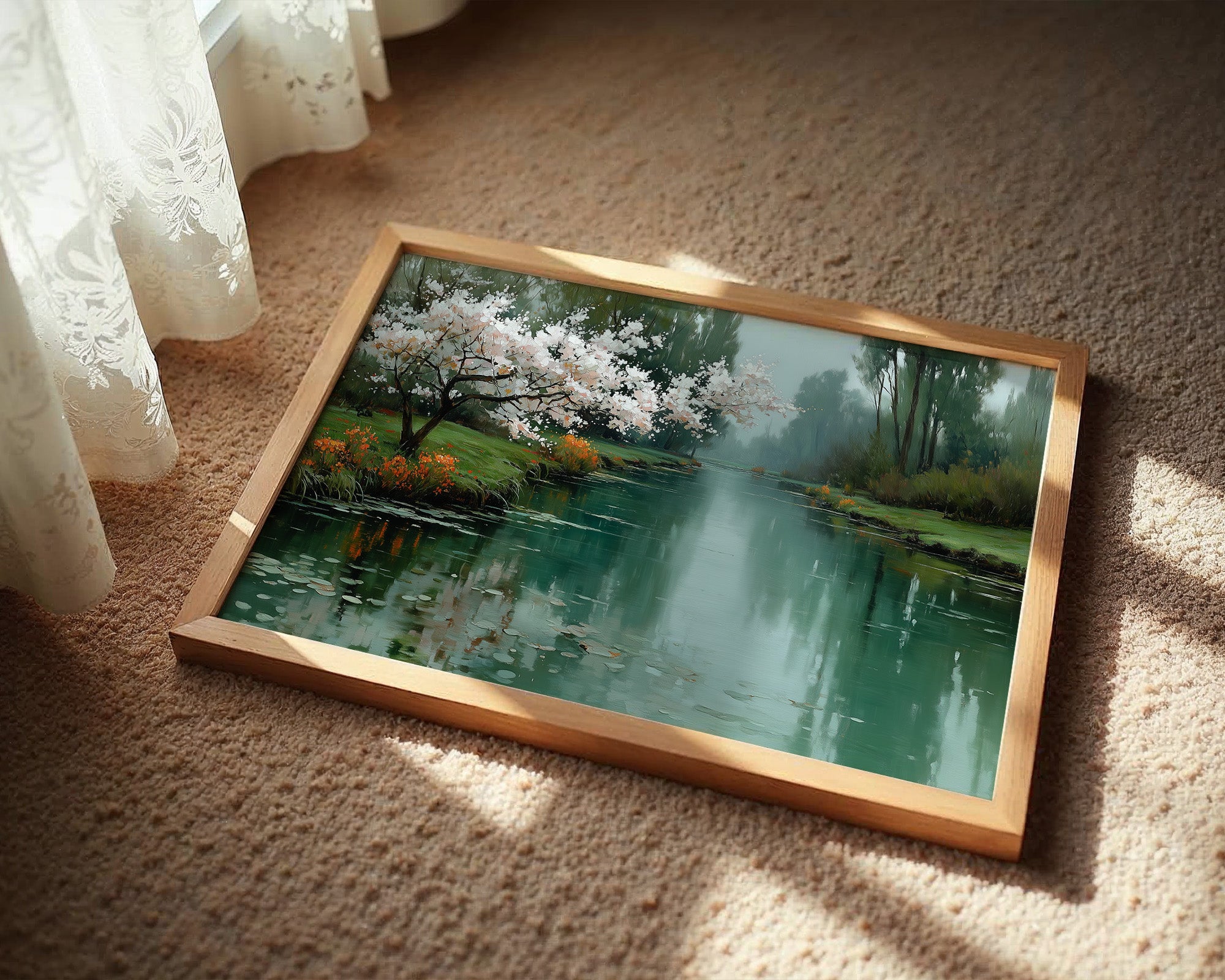 Cherry Blossoms Mirror Morning's Peace