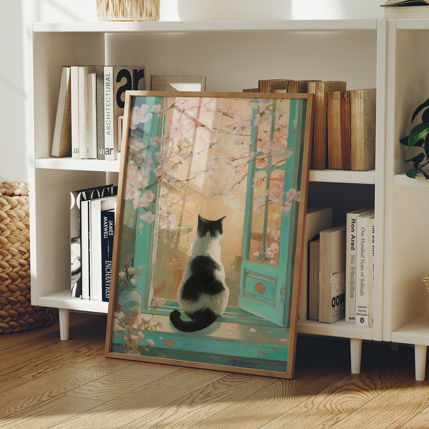 Cherry Blossoms Dance With Curious Cat