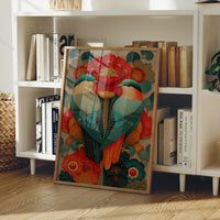 Birds Dance Among Crimson Blooms