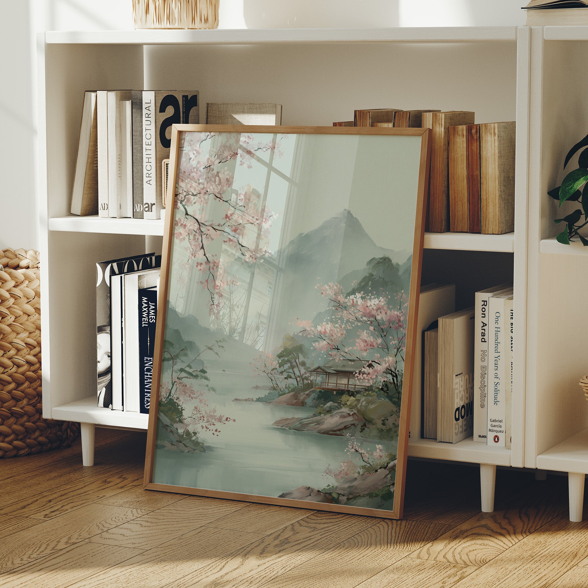 Cherry Blossoms Dance Above Misty Peaks