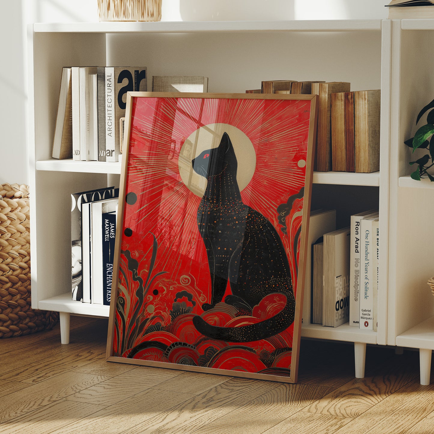 Celestial Cat Guards Crimson Dawn