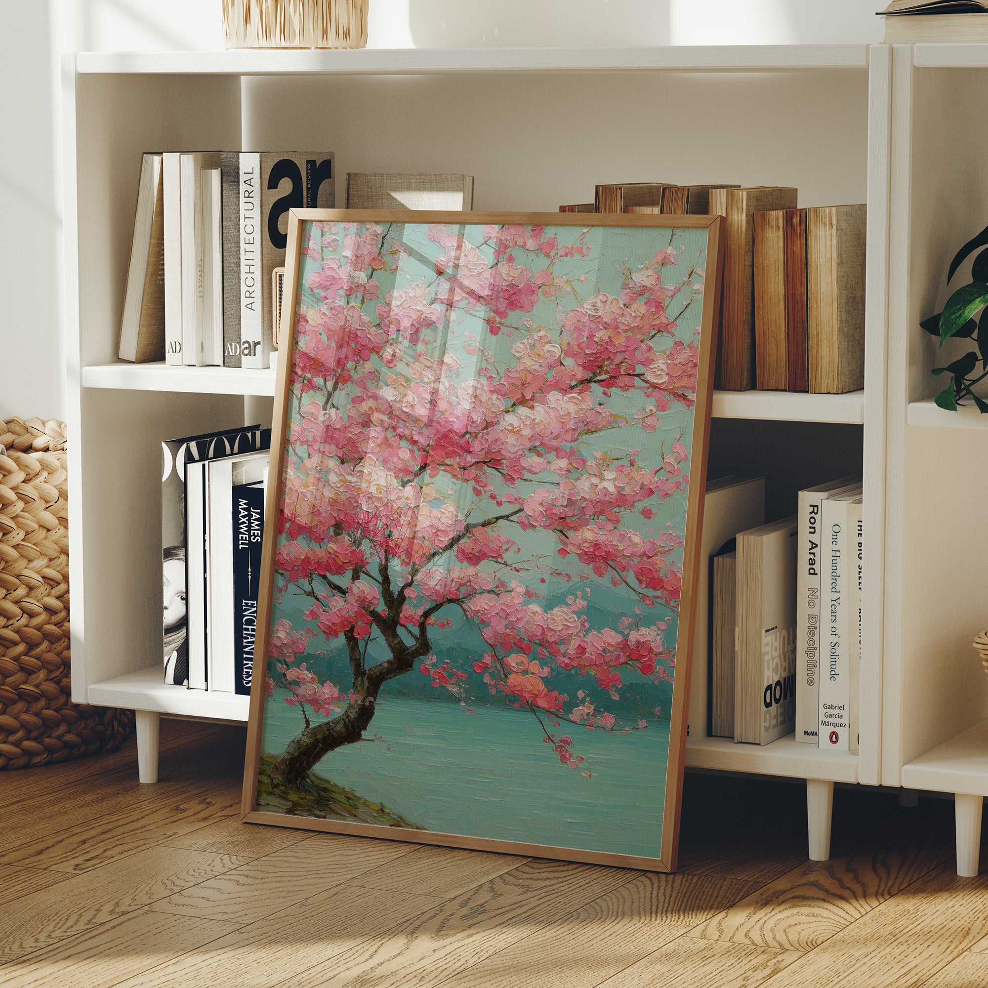 Cherry Blossoms Dance In Turquoise Light