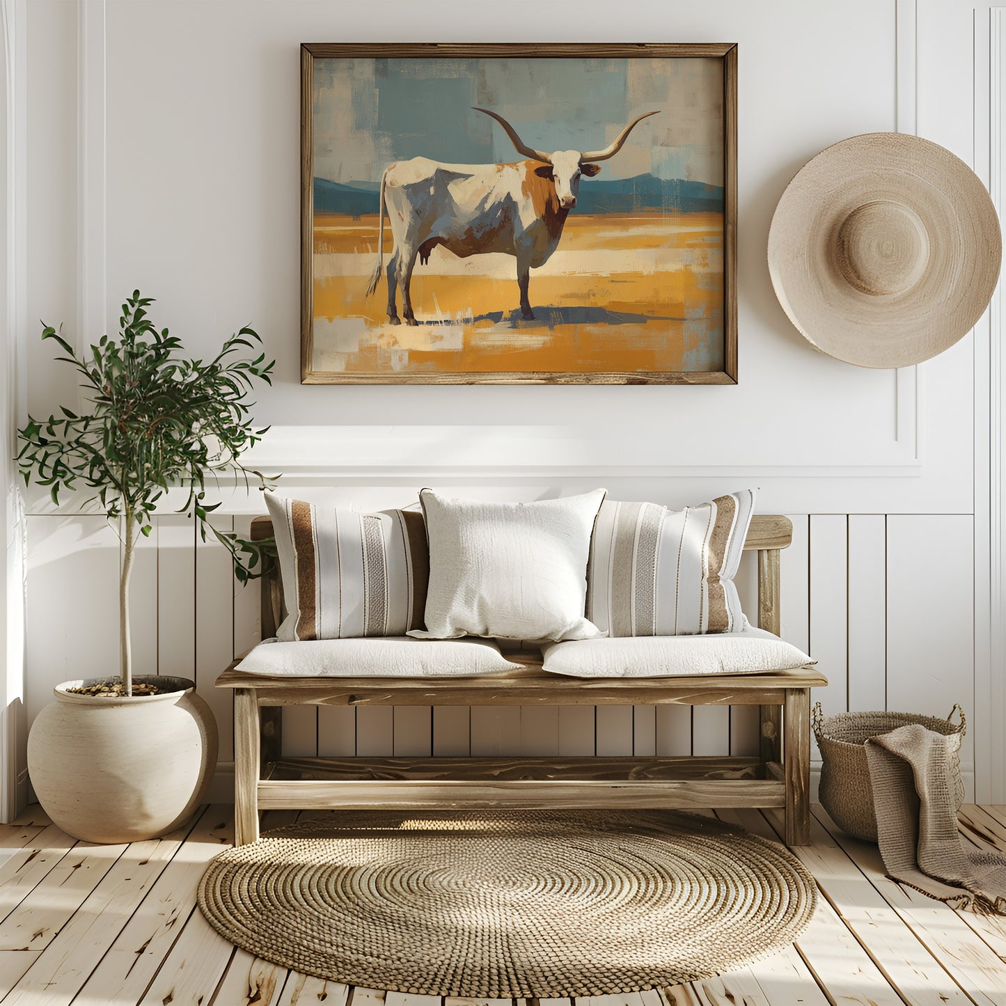 Longhorn Stands In Golden Fields