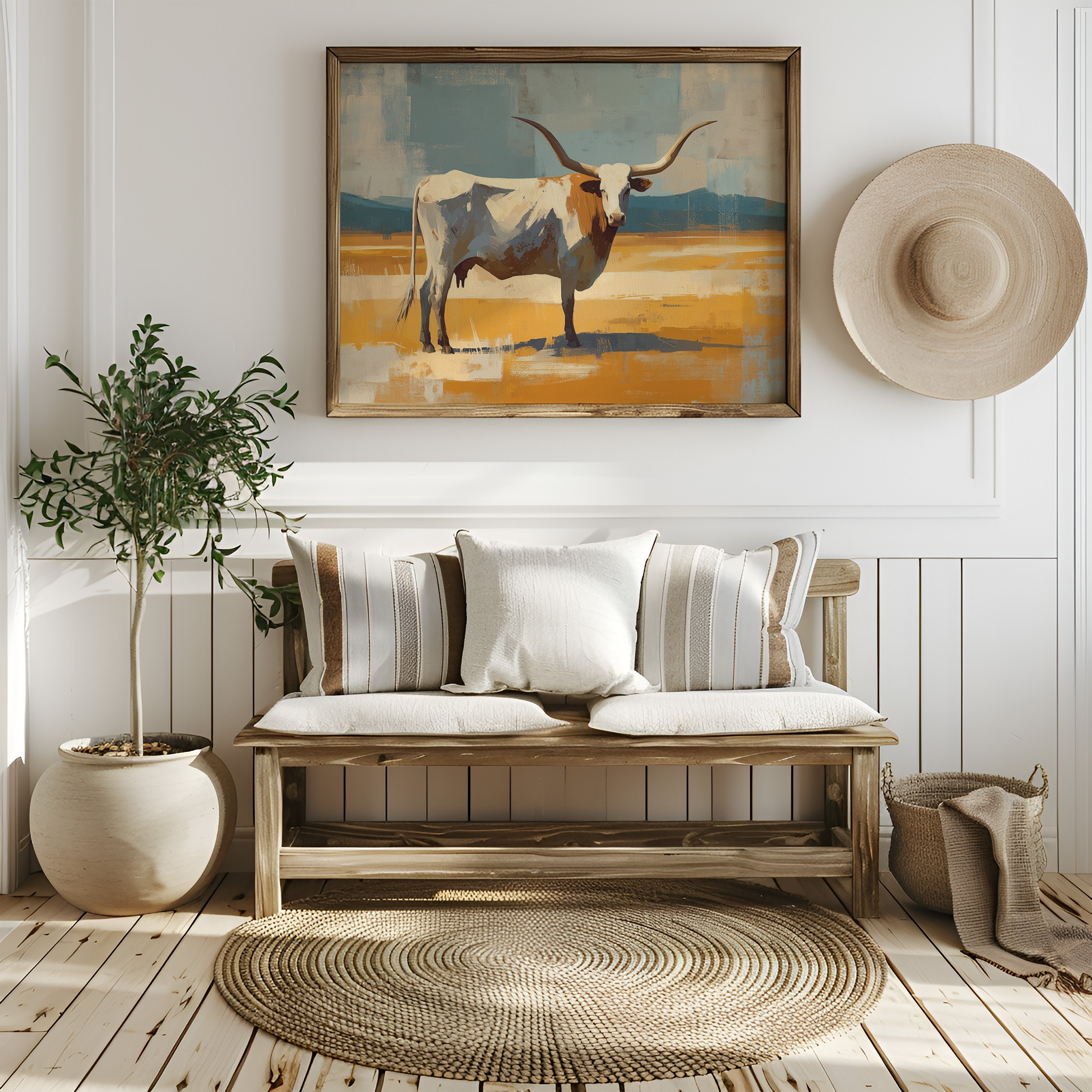 Longhorn Stands In Golden Fields