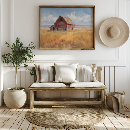 Weathered Red Against Golden Fields