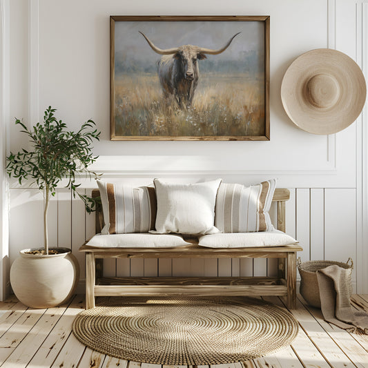 Longhorn Among Meadow Wildflowers