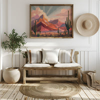 Saguaros Bathe In Coral Light