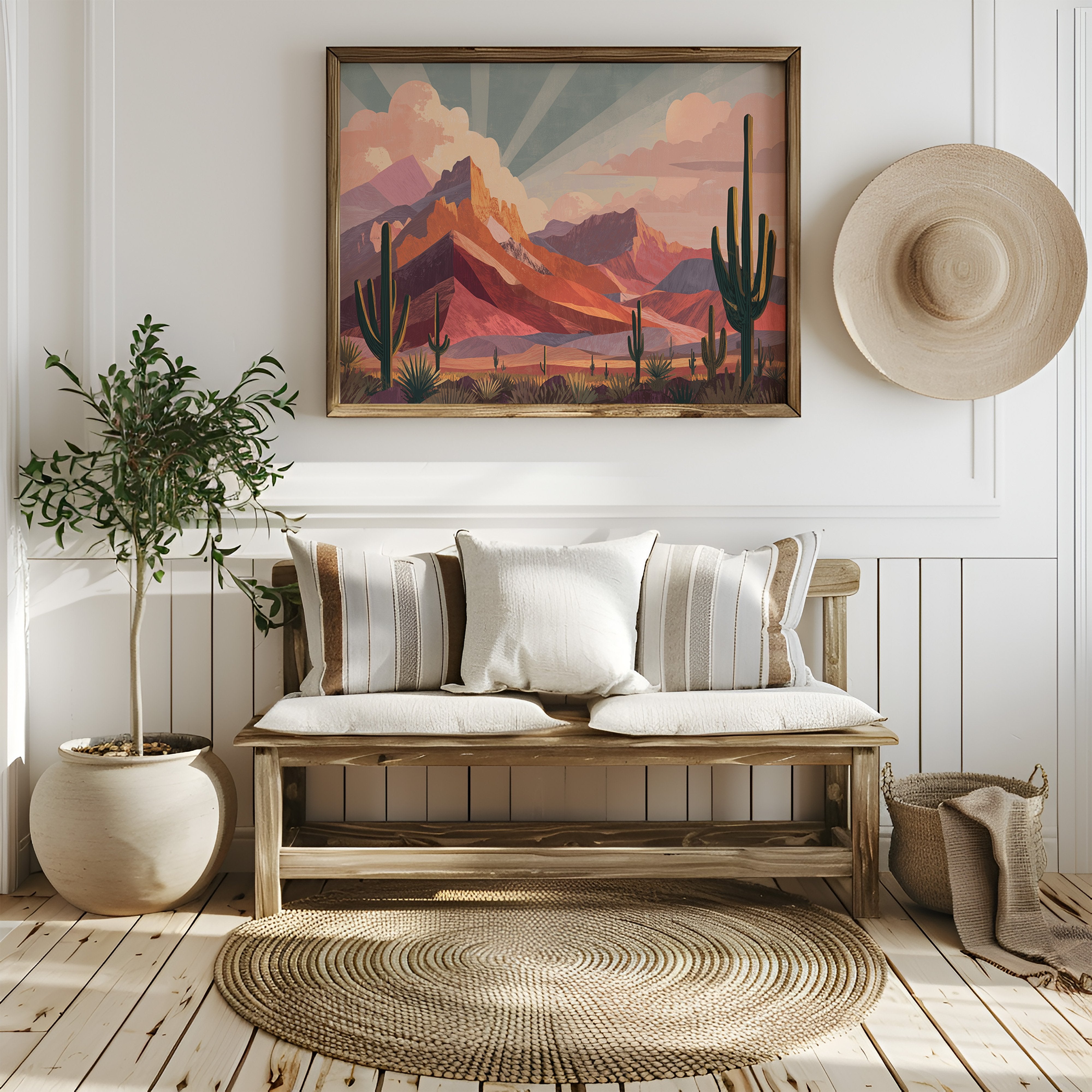 Saguaros Bathe In Coral Light