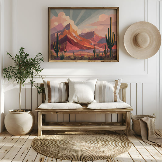 Saguaros Bathe In Coral Light