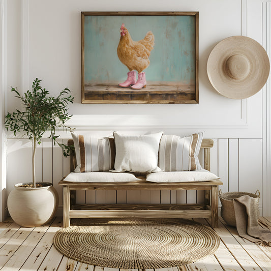 Hen Struts In Pink Boots