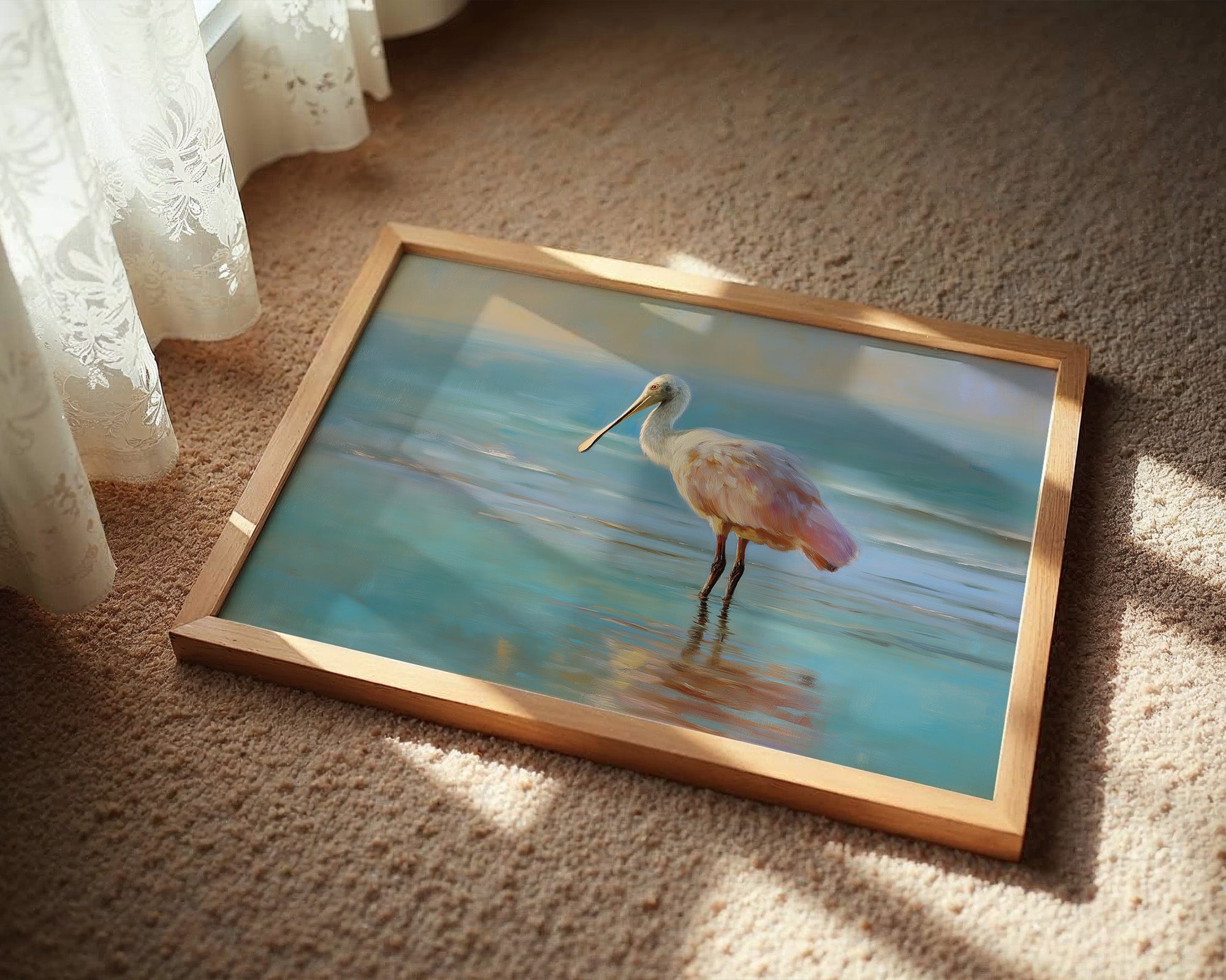 Spoonbill Wades Through Turquoise Stillness