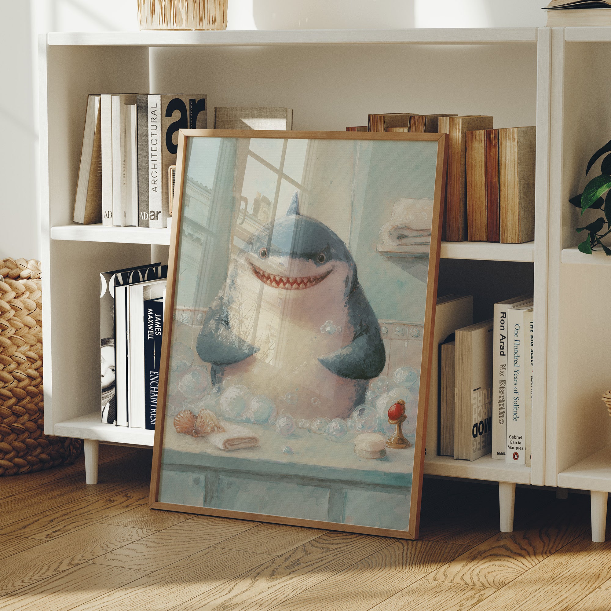 Shark Smiles In Bathtub Bubbles
