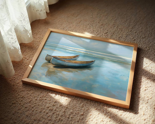 Canoes Rest On Azure Shores